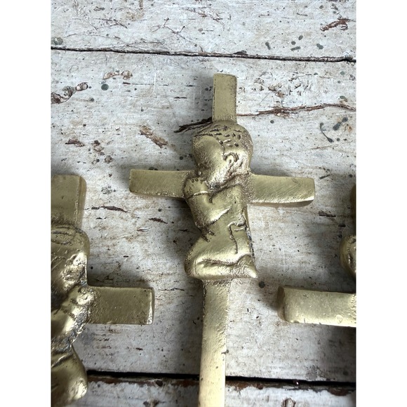 Vintage Brass Praying Child Wall Cross Set Boy and Girl Religious Decor 3pc - Picture 4 of 8
